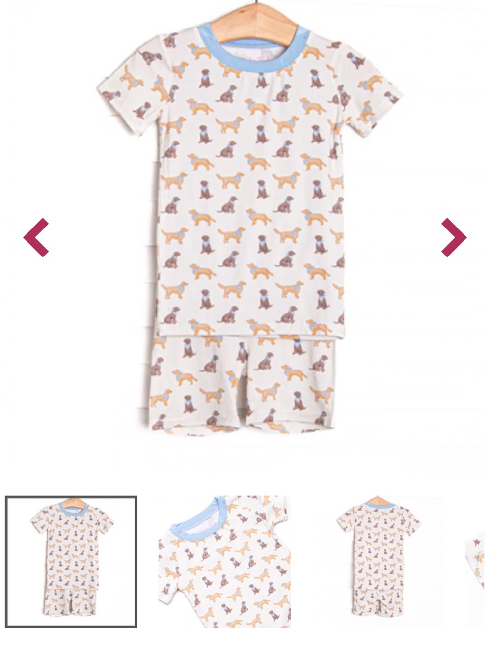 Stitchy Fish Bamboo Short Sleeve Dog Print Pajama Set - Blue Trim